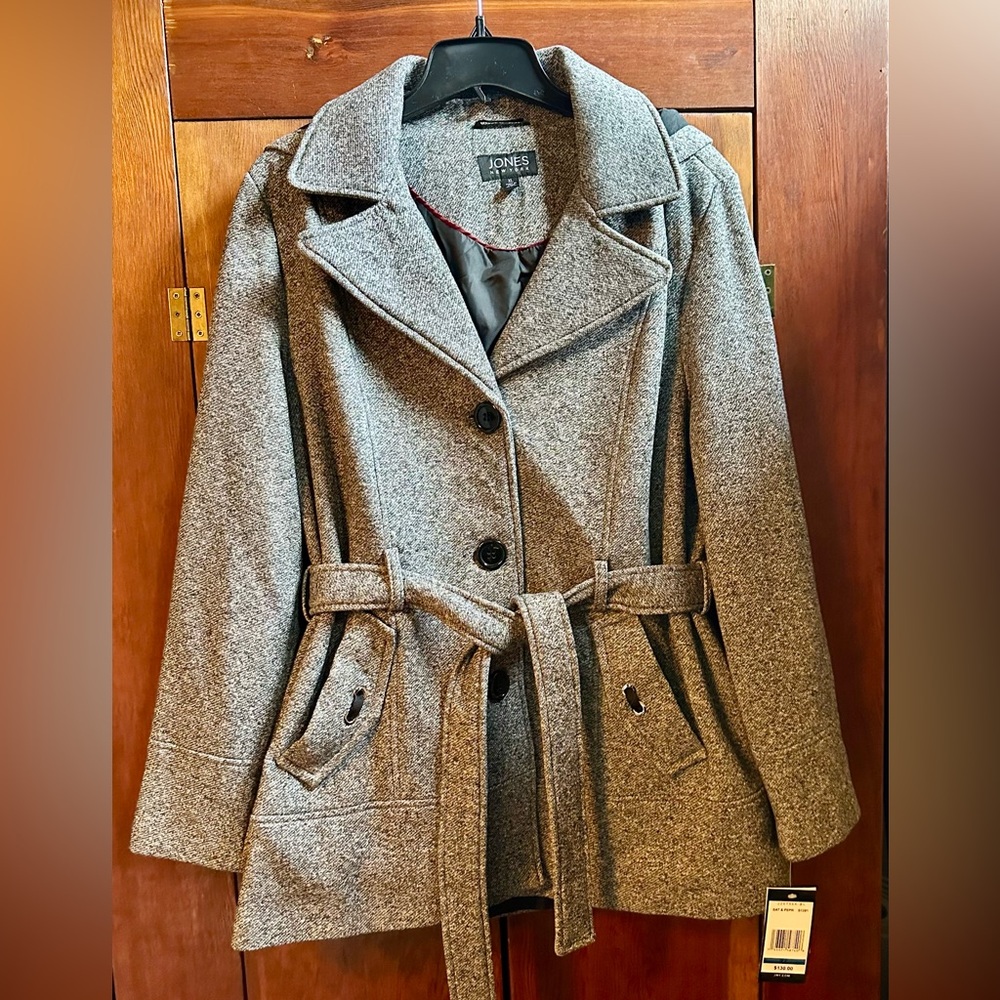 Jones New York xl fleece jacket peacoat nwt belted